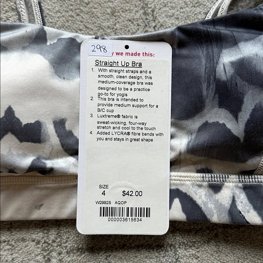 Lululemon Straight Up Bra, Ghost Weave White Black, size 4 - Picture 4 of 7